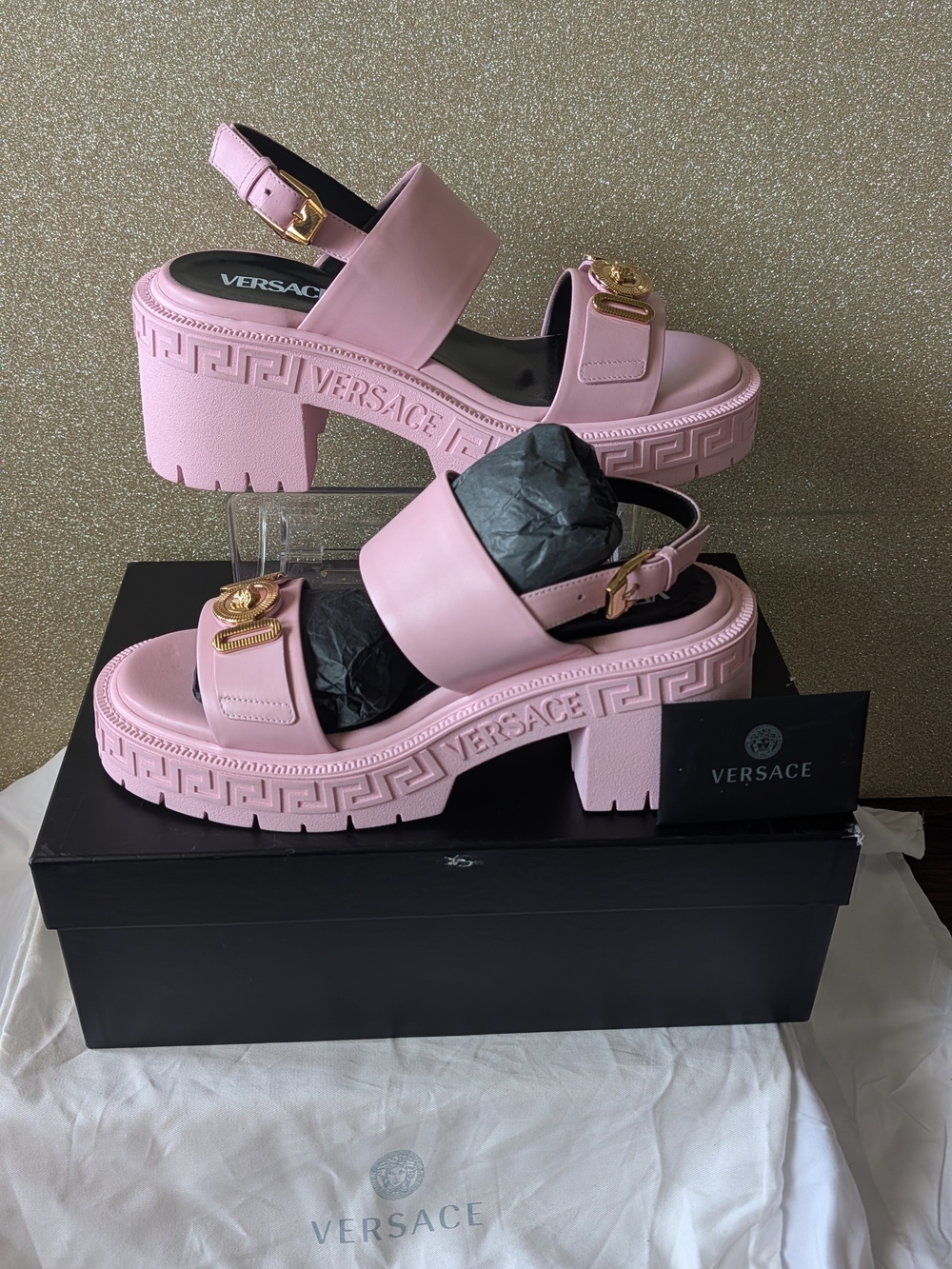 Versace Biggie Clog Sandals with Gold Medusa Hardware